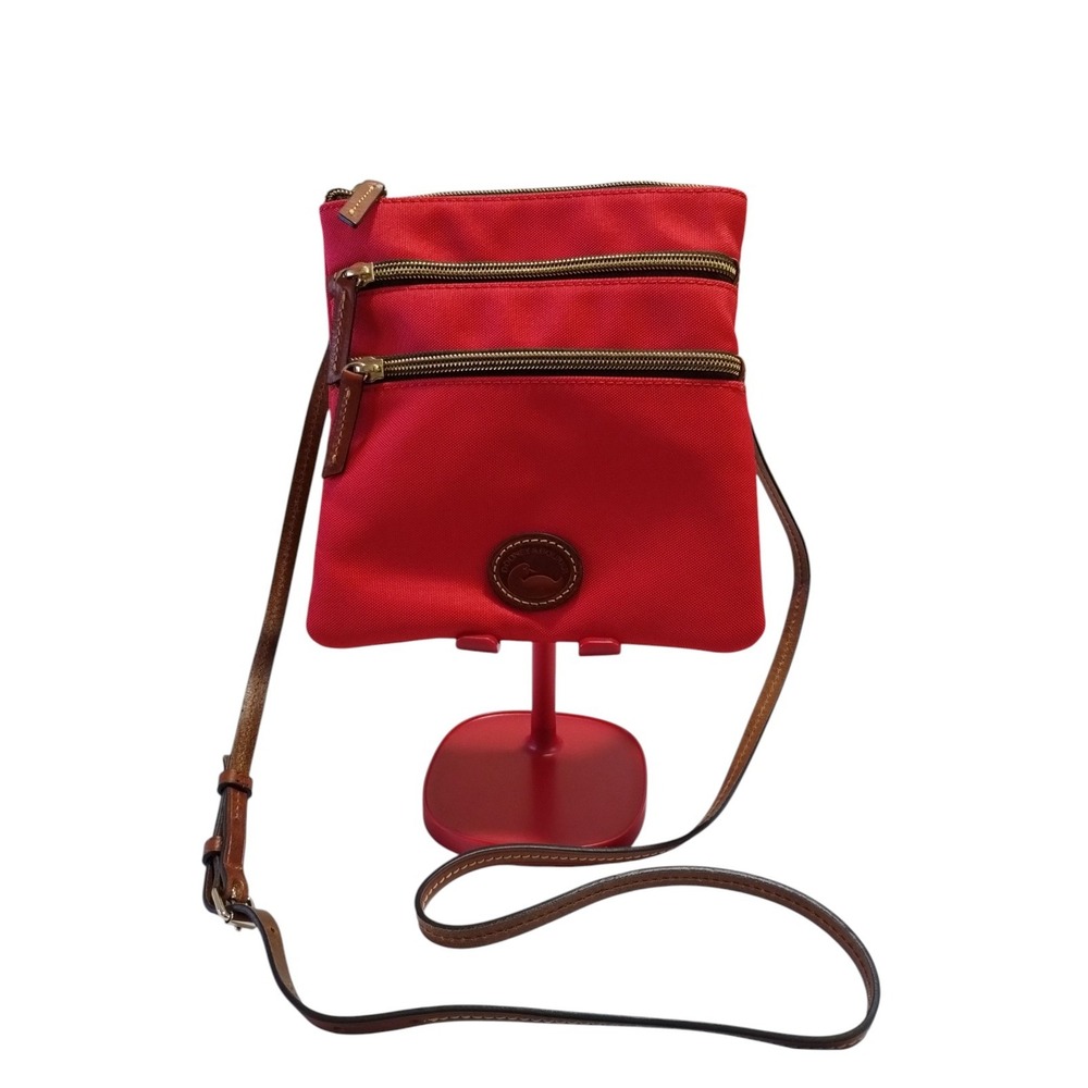 Dooney & Bourke Nylon North South Triple Zip Crossbody Shoulder Bag Red Preppy